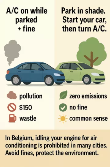 🚗☀️ Letting the AC Run While Parked in Summer: A Tempting Habit… but Often Illegal in Belgium