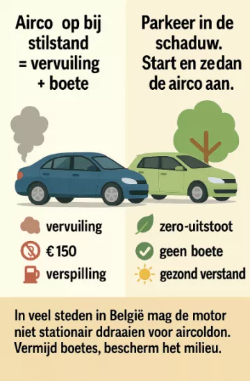 🚗☀️ De airconditioning laten draaien bij stilstand in de zomer: een verleidelijke gewoonte… maar vaak verboden in Belgiëi
